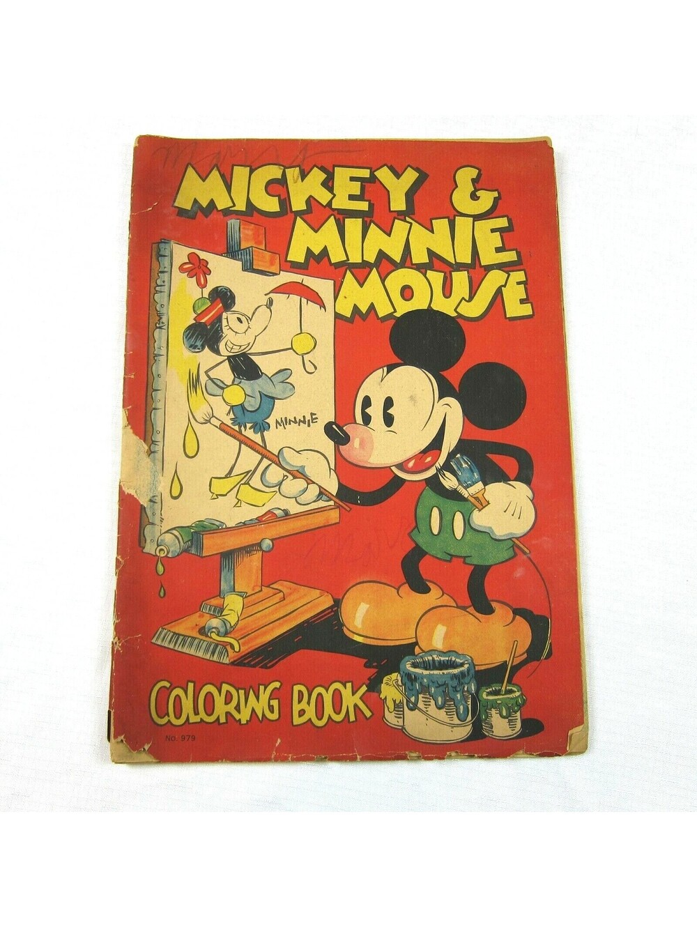 Vintage 1933 Mickey & Minnie Mouse Oversize Coloring Book Saafield #979 RARE